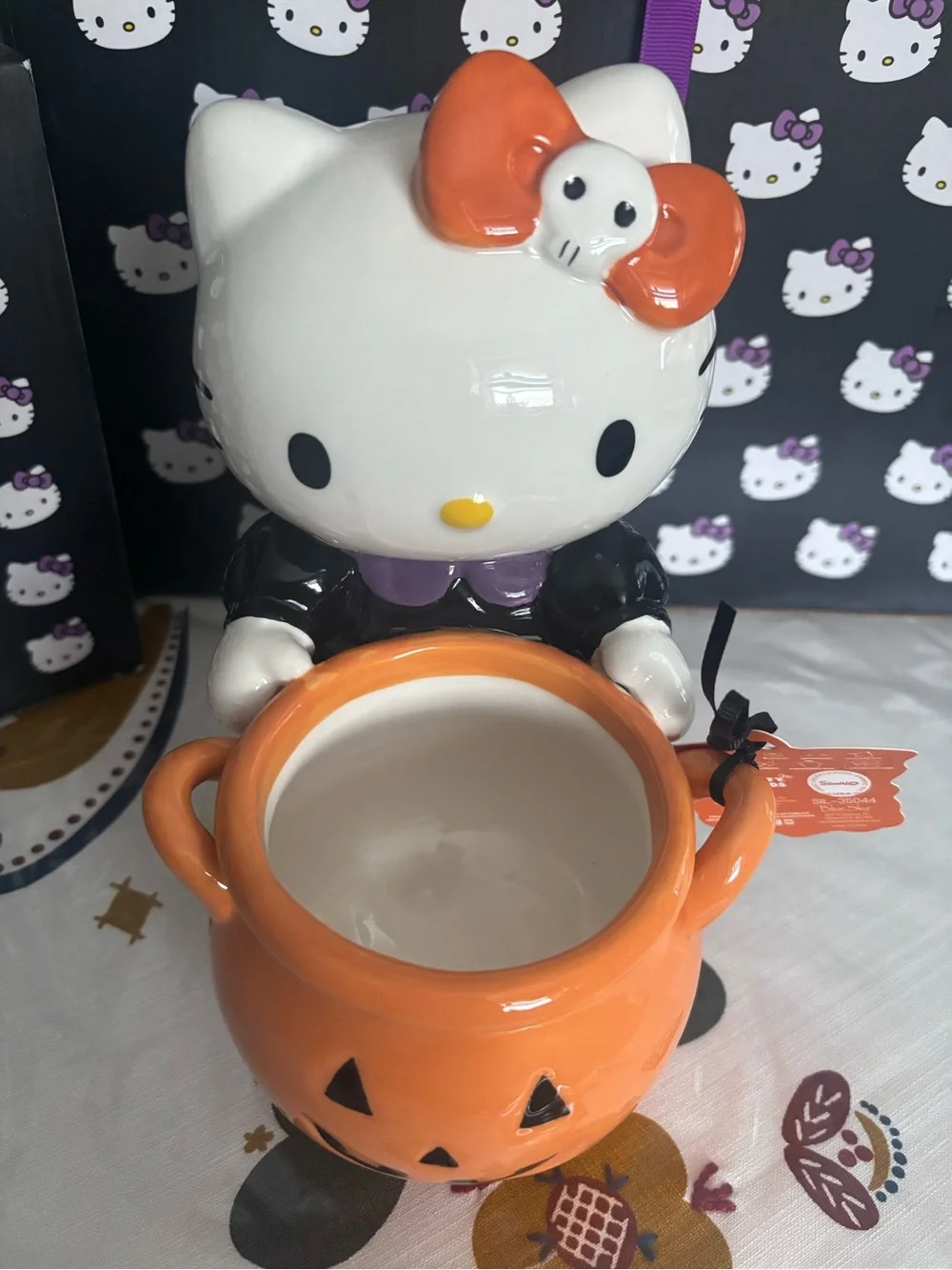 Sanrio Hello Kitty Halloween Pumpkin Treat Holder in Orange and White